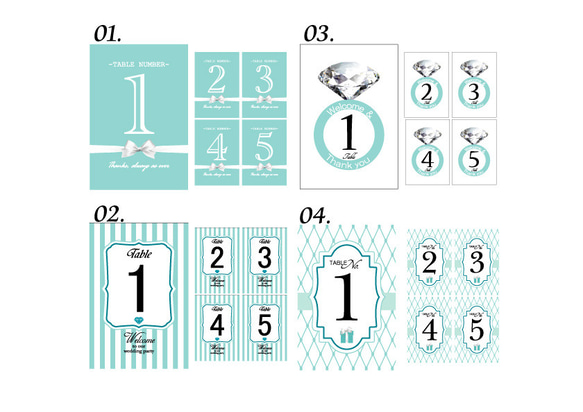 テーブルナンバー５枚セット【ハガキサイズ】ティファニーブルー　ウェディング　結婚式　ブライダル　 サムシングブルー 3枚目の画像