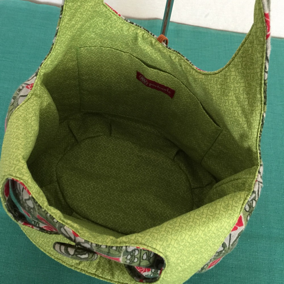 【値下げ】￥6000 → ￥3400　kororin bag （ショルダー）レッドフラワーリネン 2枚目の画像