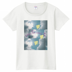 空とハート雲のTシャツ　WLサイズ　プリントTシャツ　チドリ　白Tシャツ 1枚目の画像