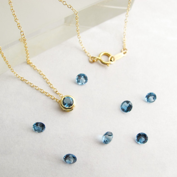 天然石ロンドンブルートパーズ14kgfベゼルネックレス 3枚目の画像