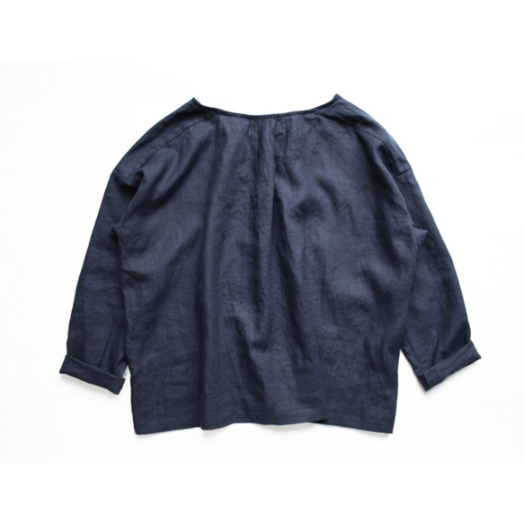 ◇◆linen pintuck blouse_navy 2枚目の画像