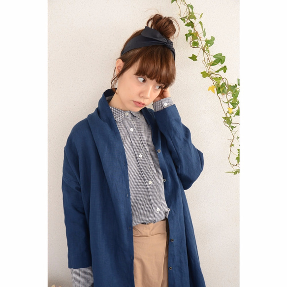 ◇linen highneck dropshoulder longonepiece_blue 5枚目の画像