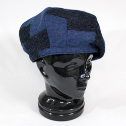 圧縮ウールのパッチワークベレー帽(ブルー) 2枚目の画像