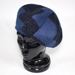 圧縮ウールのパッチワークベレー帽(ブルー) 5枚目の画像