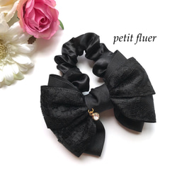 ♡ Over 10 * Ribbon Scrunchie * black × lace × bijou 第1張的照片