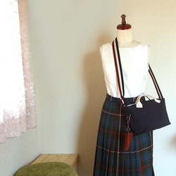 【受注制作】ネイビー 持ち手生成り Unisex 2way small bag 2枚目の画像