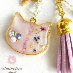 Flower cat  タッセルキーホルダー・パープル (イニシャル入り) □11-pu□ 4枚目の画像