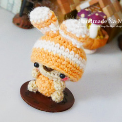 シマシマうさ耳帽子のベビーちゃん（オレンジ）／お飾りタイプ 2枚目の画像