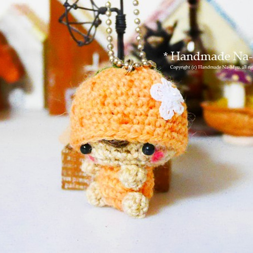 受注制作】あみぐるみ☆オレンジの着ぐるみベビーちゃん（約4cm  