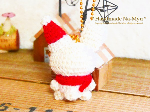 あみぐるみ★christmas・赤いマフラー＆とんがり帽子の白ウサギちゃん♪ 3枚目の画像