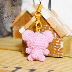 【受注制作】あみぐるみ・SSサイズの豆クマちゃん（約2.5cm）☆お花付き／桜 3枚目の画像