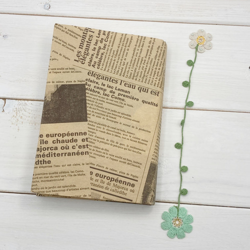 レース編みお花2輪のしおり（ミントグリーン・ホワイト）読書の秋  