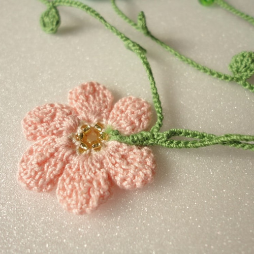 レース ビーズ 編み込み ブルーのお花畑 トルコ オヤ風 ネックレス