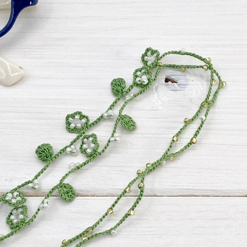 手編みのシンプルグラスコード マスクチェーン 2WAY カニカン付 めがね