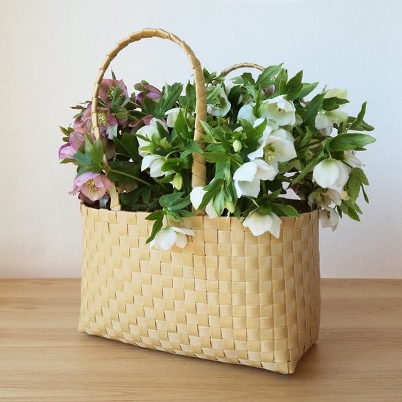 職人手編み 花入れ パープルバンブー 手提げ ハンドバッグ 便攜