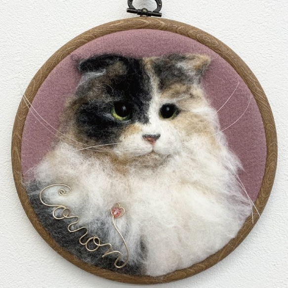 【リアル猫ちゃん オーダーメイド例】羊毛フェルトの半立体 額絵 1枚目の画像