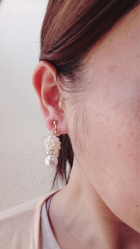 淡水珍珠球×絲帶珍珠耳環 第4張的照片