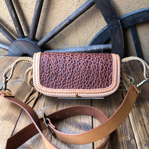 総手縫い) 希少アメリカンバイソンレザー ウォレットショルダー