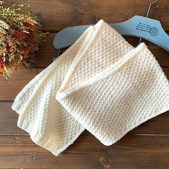かのこ編みマフラー：アイボリー マフラー pear-knit. 通販