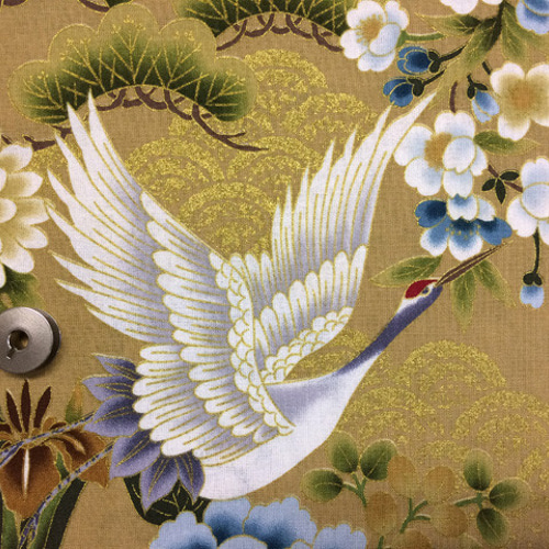 110×50】和柄 金彩 花＆鶴（ベージュ） 生地 ハンドメイド手芸店 