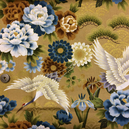 110×50】和柄 金彩 花＆鶴（ベージュ） 生地 ハンドメイド手芸店