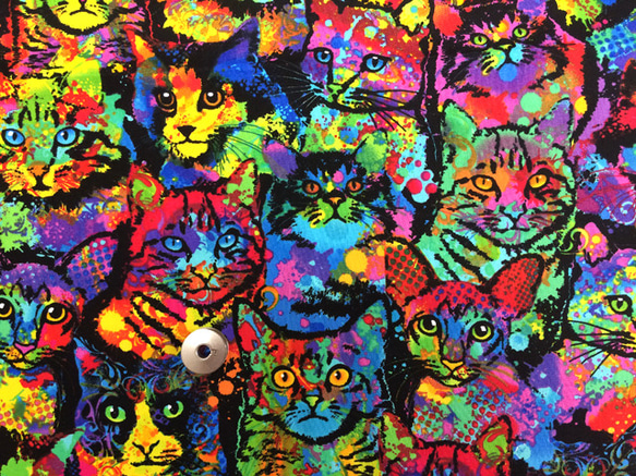 【50×45】海外 USA ファブリック　カラフル猫フェイス柄　生地 2枚目の画像