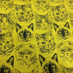 【110×100】猫フェイス　60ローンミラクルソフト生地（イエロー） 1枚目の画像