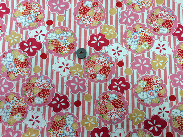 【100×50】和柄　ドビー織　花柄ストライプ　生地（ピンク） 2枚目の画像