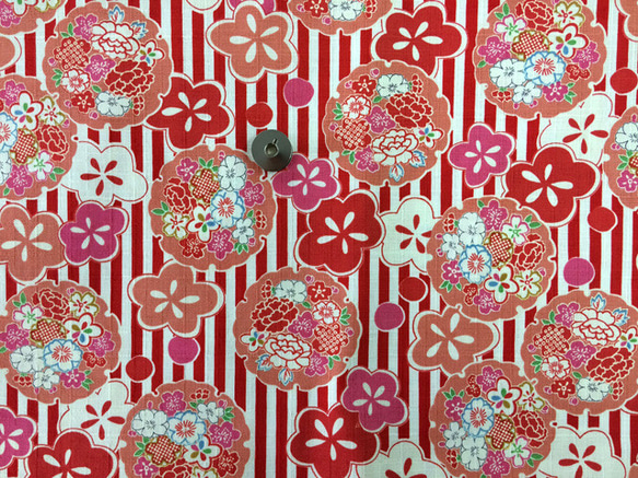 【100×50】和柄　ドビー織　花柄ストライプ　生地（赤） 2枚目の画像