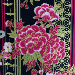 ピンクストライプ刺繍入り着物 110×50】和柄 金彩 花ストライプ柄（黒×ピンク） 生地
