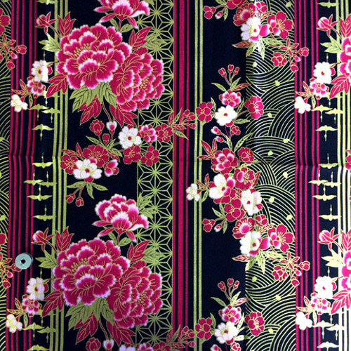 黒のれん 花柄 和風模様