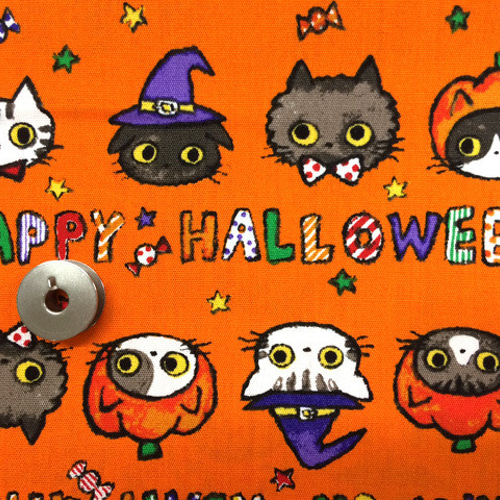100×50】ハロウィン猫ちゃんフェイス 生地（オレンジ） 生地