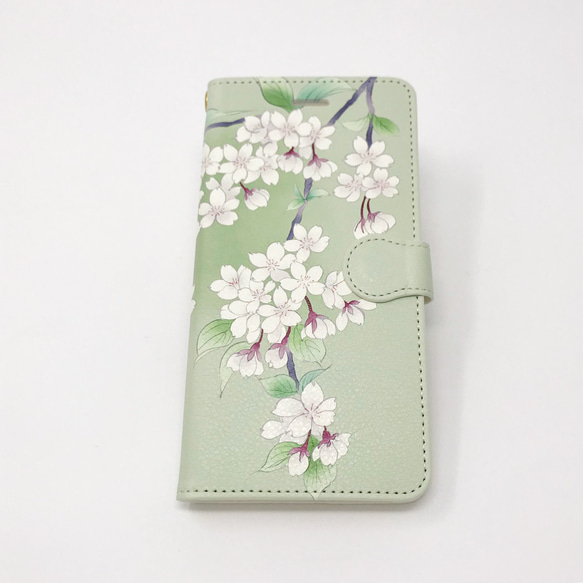 筆記本型智能手機保護套 / Sakura Sakura * 白綠色 第2張的照片