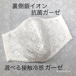 機能アップ☆立体マスク　花柄バイヤスチェック刺繍レース　抗菌防臭ガーゼか接触冷感ガーゼ　小池知事マスク好き 2枚目の画像