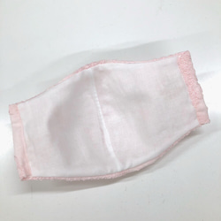 裏側抗菌防臭ダブルガーゼ☆コードレース花柄刺繍レースマスク　ピンク色 4枚目の画像