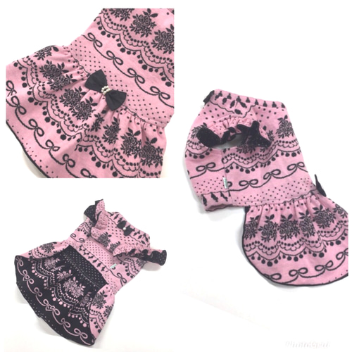 犬服ハンドメイド＊Pink*花ꕤ花ワンピ