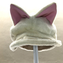 猫耳キャスケット イタリア製高品質ボア生地使用 (生成り) 2枚目の画像