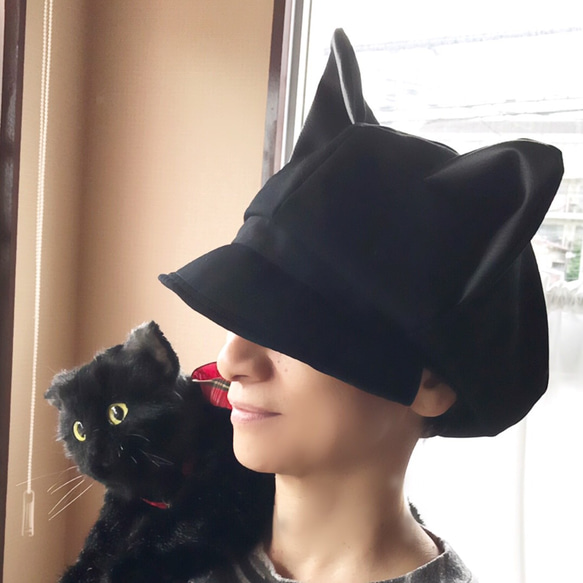 通販生活 ファッション 黒猫耳キャスケット 黒耳 サイズ60cm (ウールサージ) 帽子