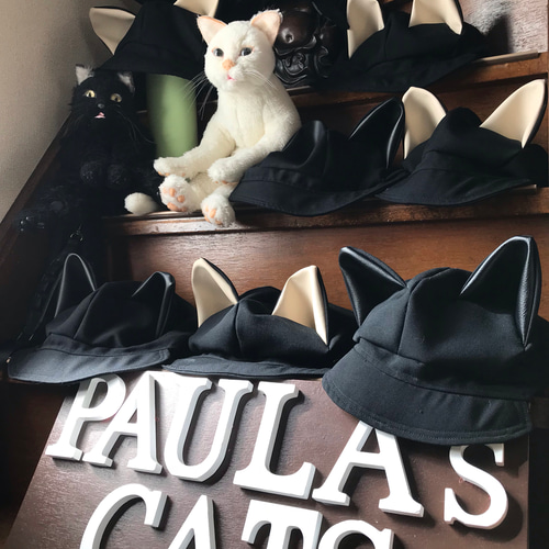 黒猫耳キャスケット (ウールサージ) サイズ60cm 黒耳 キャスケット