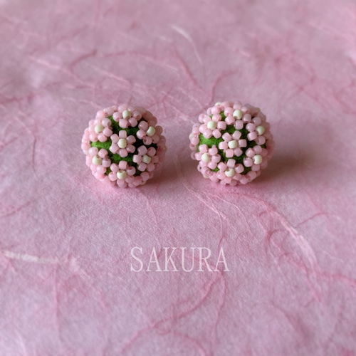 カナミビジュー　ピアス　小花　ピンク 送料無料】小花のくるみボタンピアス 〜SAKURA〜 ピアス（その他
