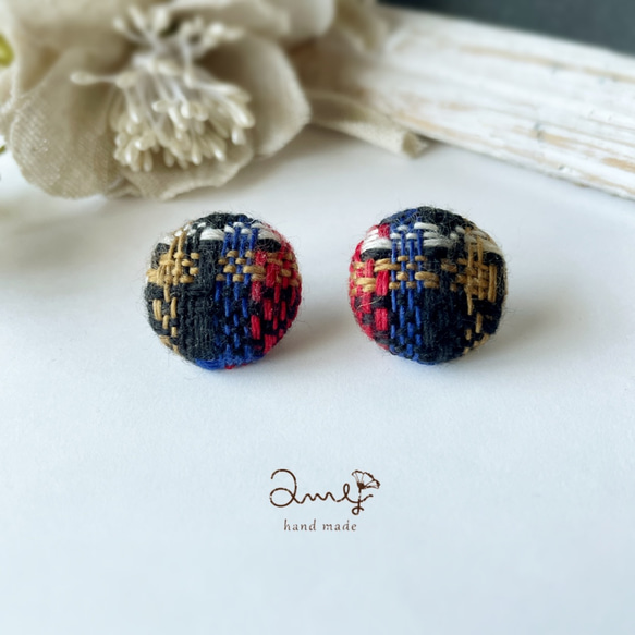 新作⭐ ツイード ケミカルレース ボタン カボション ピアス イヤリング