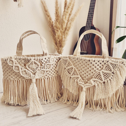 ハンドメイド☺︎オーダーマクラメフリンジトートバッグ マクラメ編みフリンジトートバッグ[品番：TRIW0004074]｜CORNERS