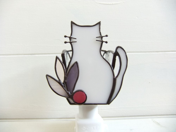 白い猫のおやすみランプ　pink【Creema限定】 6枚目の画像