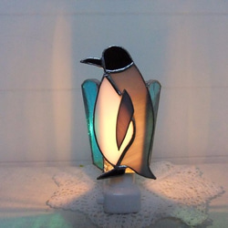 ステンドグラスおやすみランプ（penguin blue） 3枚目の画像