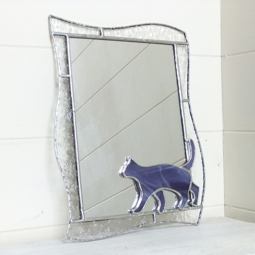 猫型の鏡：ステンドグラス・ミラー 猫型の鏡：ステンドグラス・ミラー