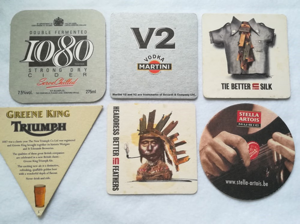 英国ヴィンテージ ビアマット Beer Mats コースター 6枚セット【BM3gray】　 1枚目の画像