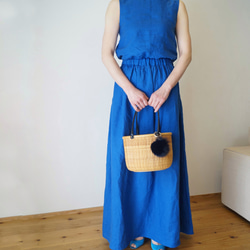 【再販】前後で着れる　100%リネン  ワンピース　涼しい　春夏　青　ブルー　ロングスカート 6枚目の画像