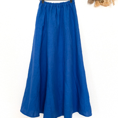 再販 リネン100% ふんわり涼しい 切り替えマキシスカート ロング