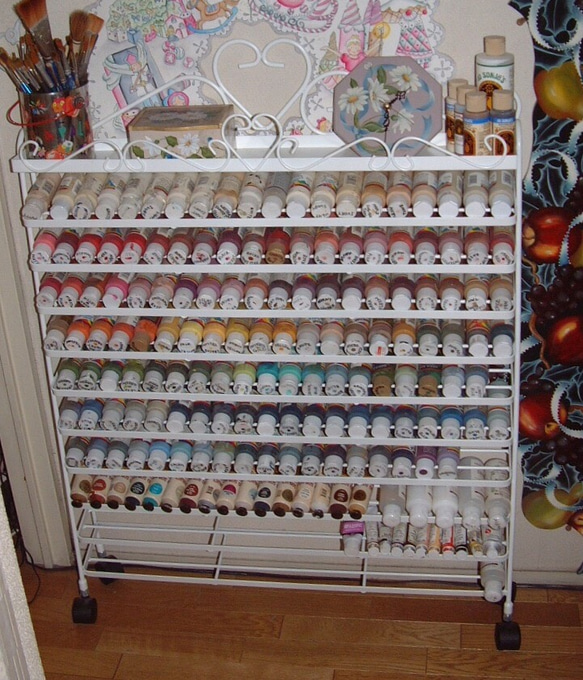 トールペイント用 絵の具、白木、収納ラック等