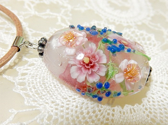 Necklace of Rose & Herb Garden Lampwork Glass Bead sra 第6張的照片